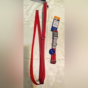 Top Paw Red Reflective Dog Collar and Leash Set (M)